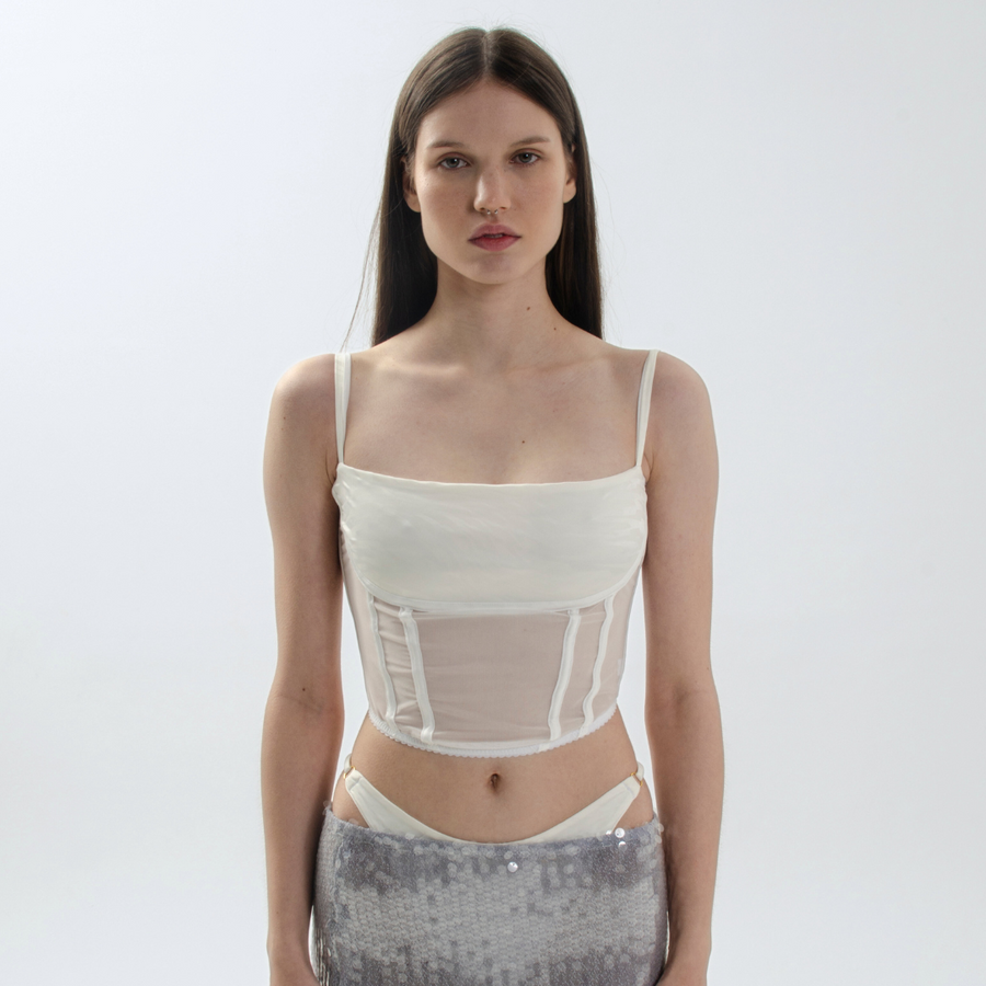 LUSCIOUS EXCESS WHITE SEMI-SHEER TOP